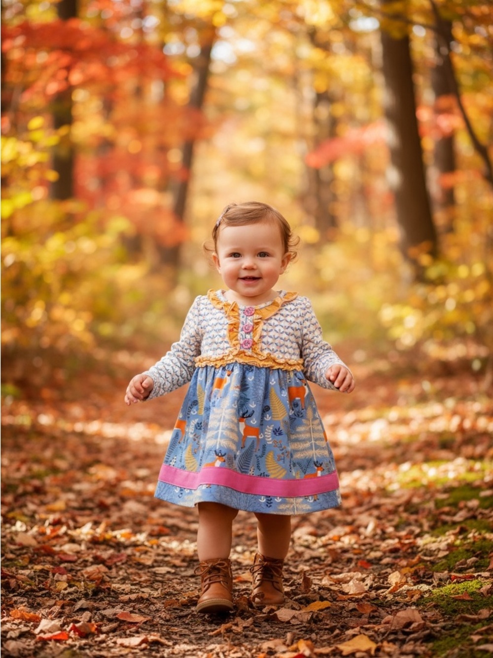 Matilda Jane Infant Girls' Deer Print Dress/Tunic with Ruffles. 3-6months.